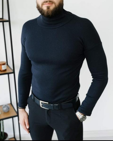 Гольф однотонний чоловічий Індіго (Синій) воріт стійка, ефект термобілизни ,  чоловіча водолазка осінь весна Індіго m,l,xl,xxl Размер M