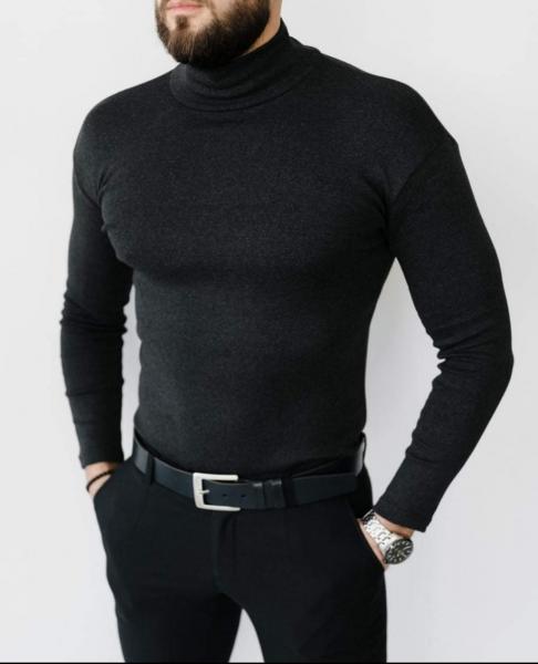 Гольф однотонний чоловічий Антрацит  воріт стійка, ефект термобілизни ,  чоловіча водолазка осінь весна Антрацит m l xl xxl Размер L