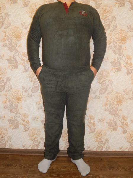 М'яка чоловіча піжама хакі з кишенями турецька флісова М-XXL, якісна чоловіча домашня піжама Размер L